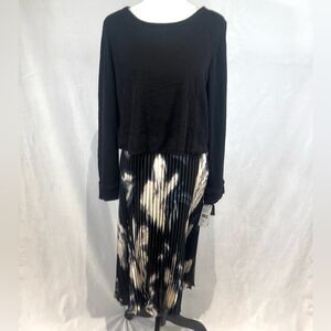 Studio I sweater top satin pleated skirt mixed media midi dress size XL NWT